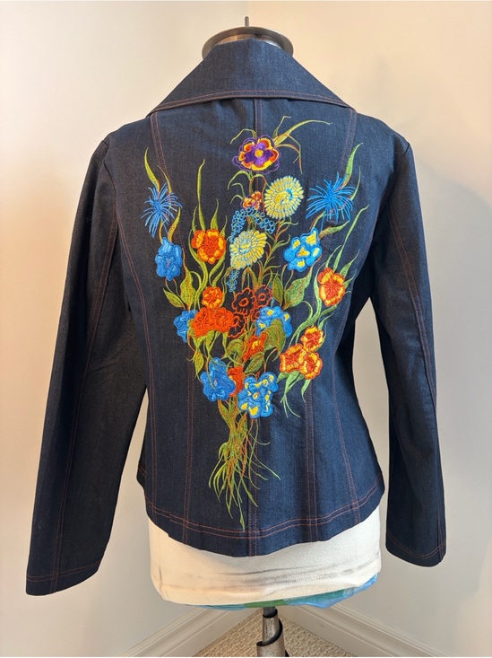 Roja Jackets & Blazers - Women's Dark Blue Denim Tailored Jacket with Back Embroidered